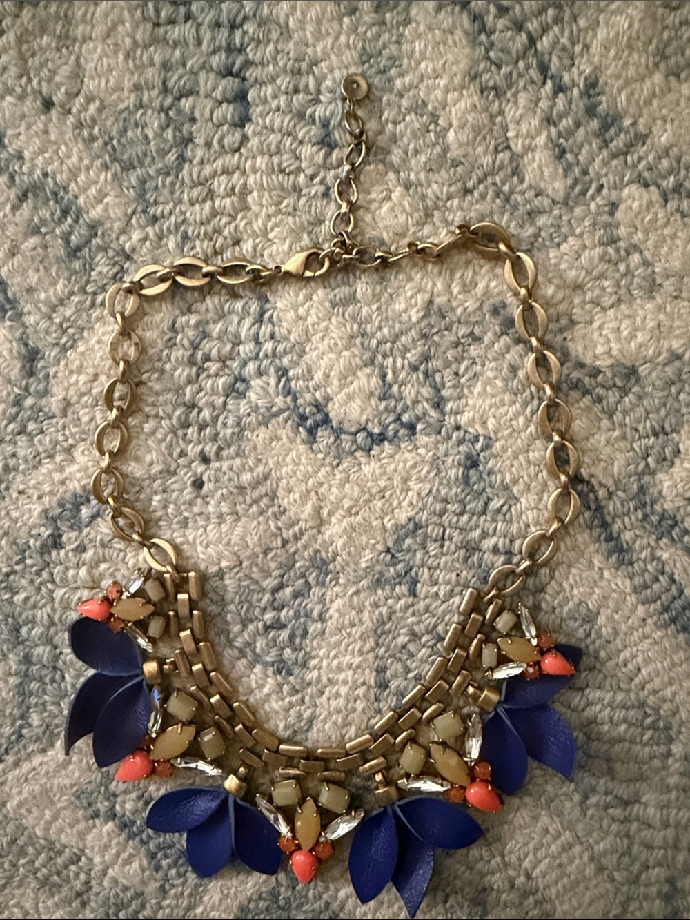 Stella & Dot Gold Necklace with Blue and Coral Accents